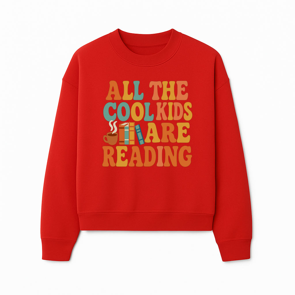 All the Cool Kids Are Reading - Book Lovers Wall Art Print with Coffee and Books Illustration - Sweatshirt 1758341644234.jpg