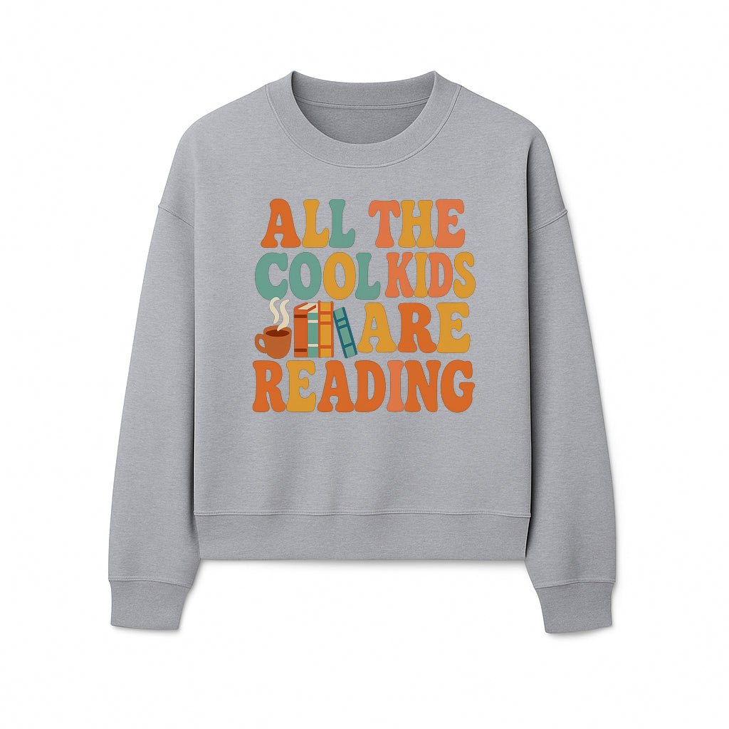 All the Cool Kids Are Reading - Book Lovers Wall Art Print with Coffee and Books Illustration - Sweatshirt 1758341644371.jpg