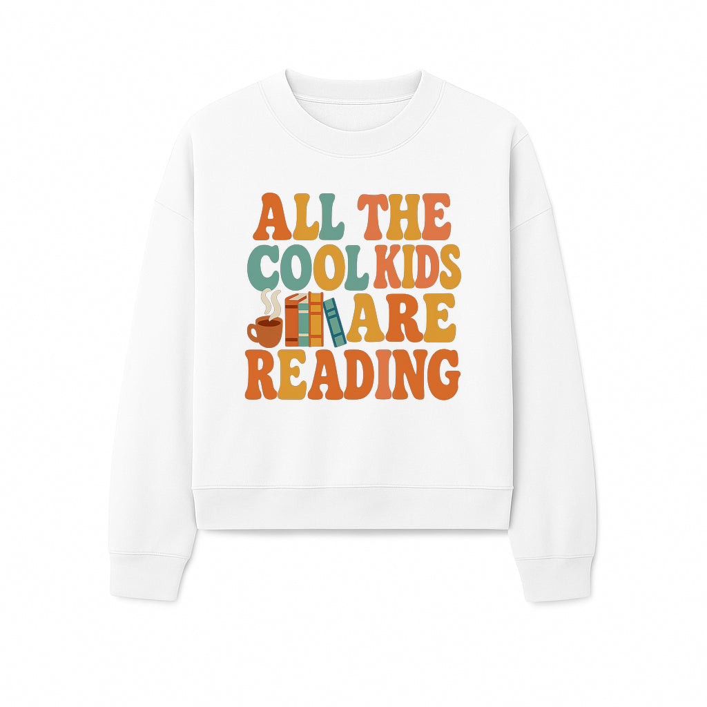 All the Cool Kids Are Reading - Book Lovers Wall Art Print with Coffee and Books Illustration - Sweatshirt 1758341644518.jpg