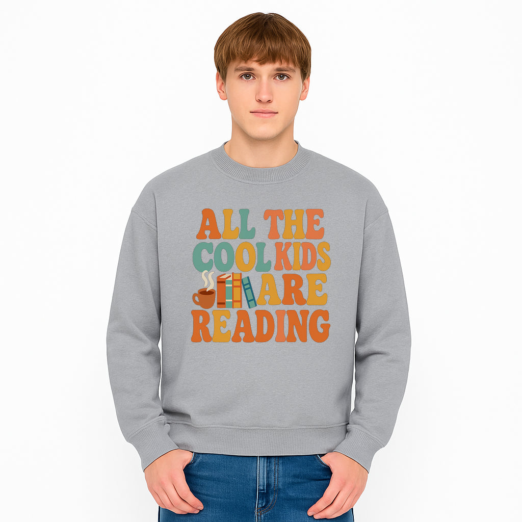 All the Cool Kids Are Reading - Book Lovers Wall Art Print with Coffee and Books Illustration - Sweatshirt 1758341645677.jpg