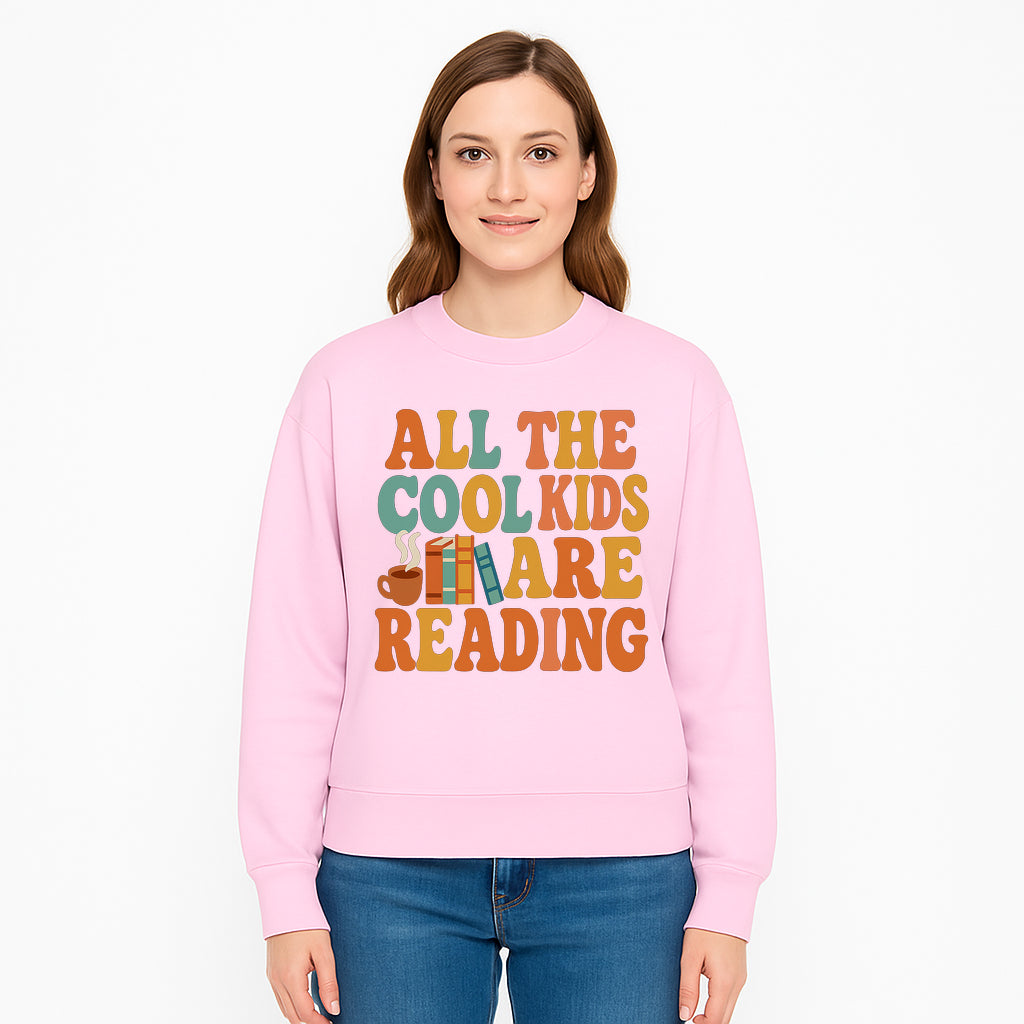 All the Cool Kids Are Reading - Book Lovers Wall Art Print with Coffee and Books Illustration - Sweatshirt 1758341645807.jpg