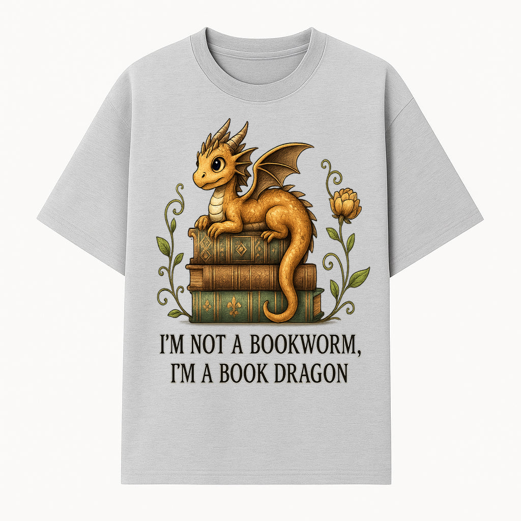 Book Dragon Art Print - I m Not a Bookworm, I m a Book Dragon - Cute Fantasy Dragon on Vintage Books - Whimsical Home Decor - T-shirt 1758341646894.jpg
