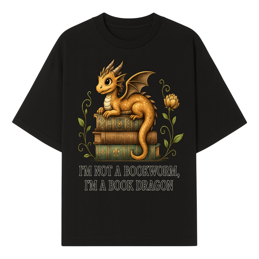 Book Dragon Art Print - I m Not a Bookworm, I m a Book Dragon - Cute Fantasy Dragon on Vintage Books - Whimsical Home Decor - T-shirt 1758341647045.jpg