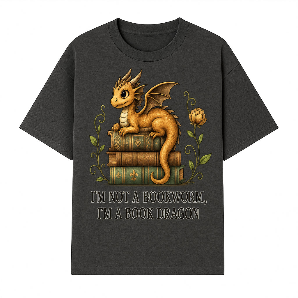 Book Dragon Art Print - I m Not a Bookworm, I m a Book Dragon - Cute Fantasy Dragon on Vintage Books - Whimsical Home Decor - T-shirt 1758341647190.jpg