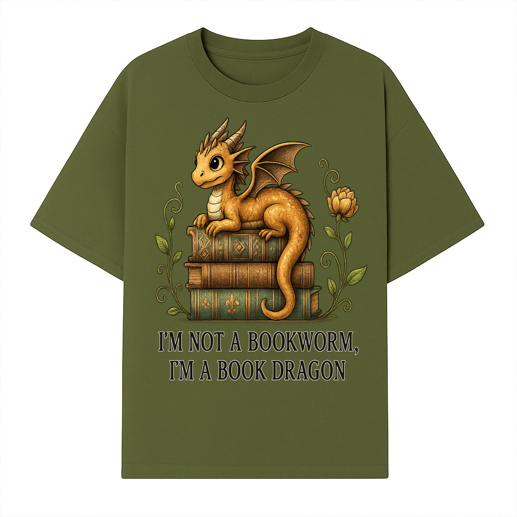 Book Dragon Art Print - I m Not a Bookworm, I m a Book Dragon - Cute Fantasy Dragon on Vintage Books - Whimsical Home Decor - T-shirt 1758341647362.jpg