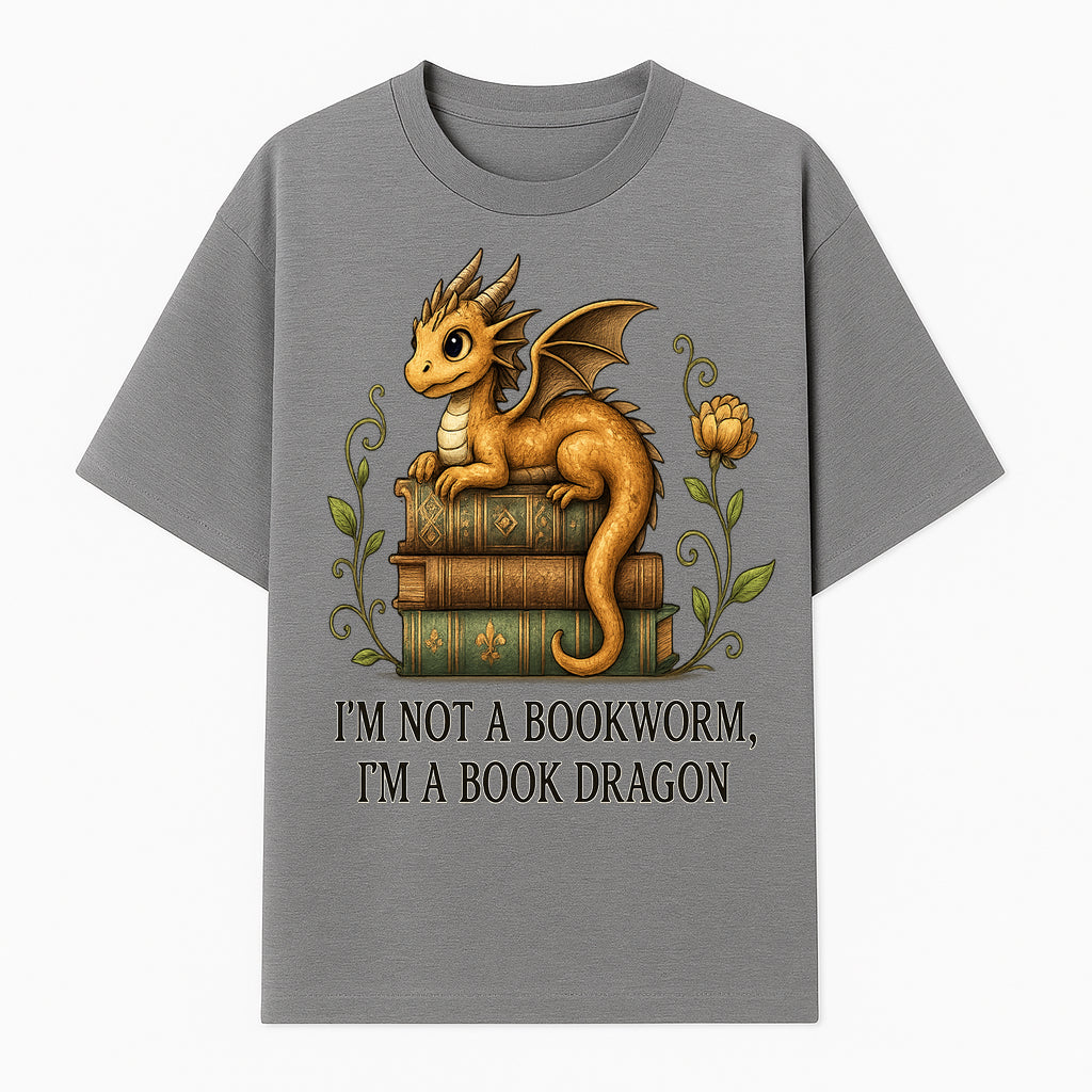 Book Dragon Art Print - I m Not a Bookworm, I m a Book Dragon - Cute Fantasy Dragon on Vintage Books - Whimsical Home Decor - T-shirt 1758341647525.jpg