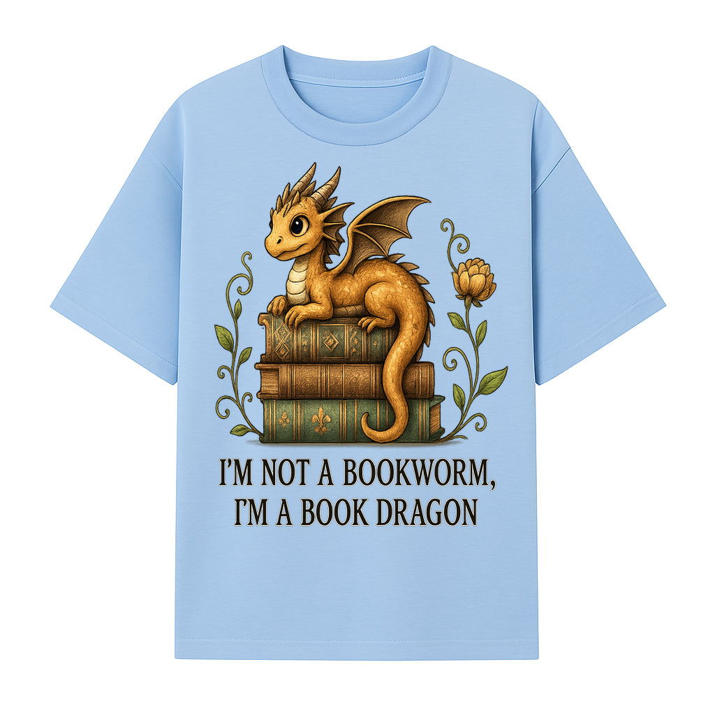 Book Dragon Art Print - I m Not a Bookworm, I m a Book Dragon - Cute Fantasy Dragon on Vintage Books - Whimsical Home Decor - T-shirt 1758341647698.jpg