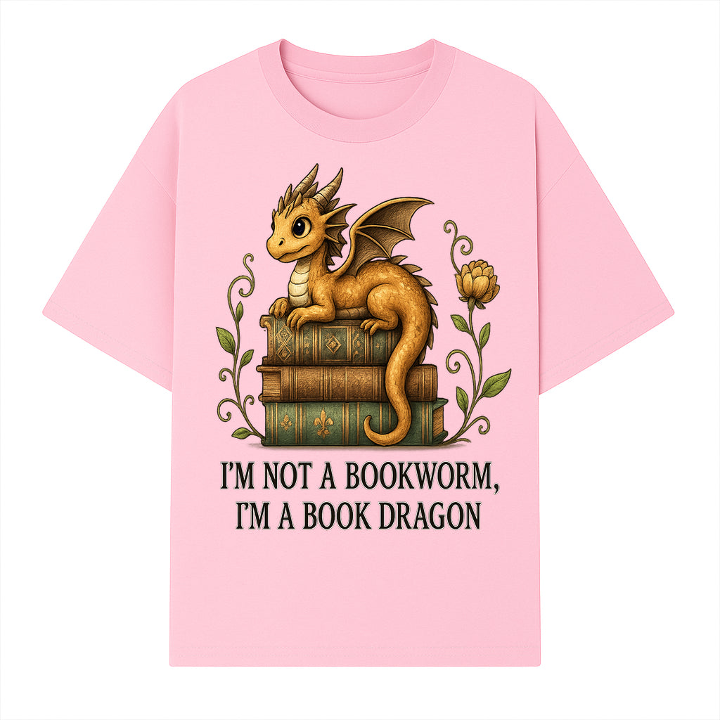 Book Dragon Art Print - I m Not a Bookworm, I m a Book Dragon - Cute Fantasy Dragon on Vintage Books - Whimsical Home Decor - T-shirt 1758341647820.jpg