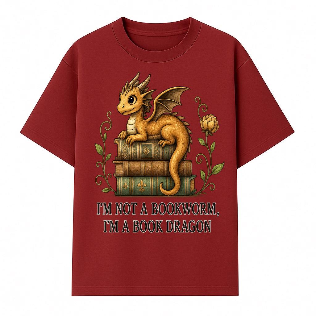 Book Dragon Art Print - I m Not a Bookworm, I m a Book Dragon - Cute Fantasy Dragon on Vintage Books - Whimsical Home Decor - T-shirt 1758341647967.jpg