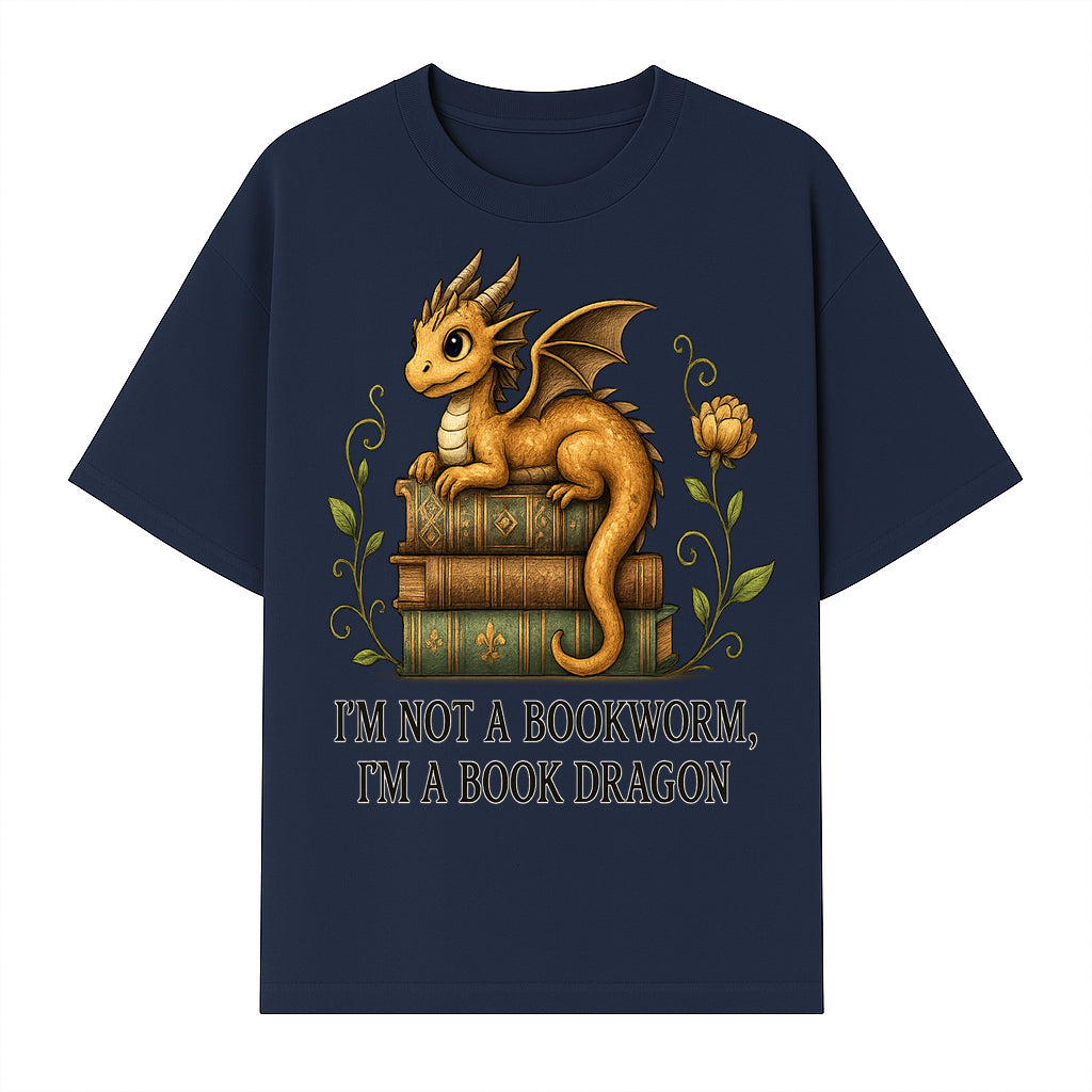 Book Dragon Art Print - I m Not a Bookworm, I m a Book Dragon - Cute Fantasy Dragon on Vintage Books - Whimsical Home Decor - T-shirt 1758341648116.jpg