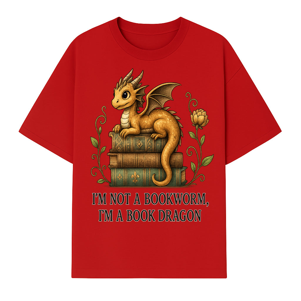Book Dragon Art Print - I m Not a Bookworm, I m a Book Dragon - Cute Fantasy Dragon on Vintage Books - Whimsical Home Decor - T-shirt 1758341648272.jpg