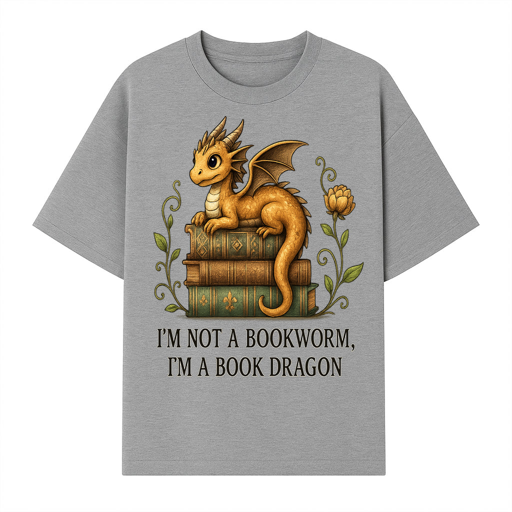 Book Dragon Art Print - I m Not a Bookworm, I m a Book Dragon - Cute Fantasy Dragon on Vintage Books - Whimsical Home Decor - T-shirt 1758341648416.jpg