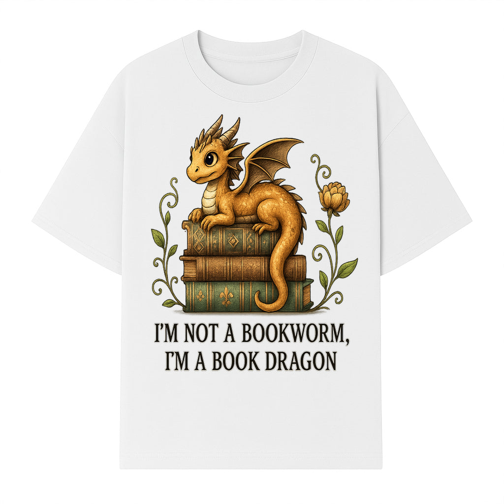 Book Dragon Art Print - I m Not a Bookworm, I m a Book Dragon - Cute Fantasy Dragon on Vintage Books - Whimsical Home Decor - T-shirt 1758341648563.jpg