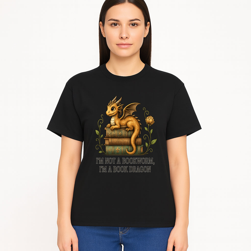Book Dragon Art Print - I m Not a Bookworm, I m a Book Dragon - Cute Fantasy Dragon on Vintage Books - Whimsical Home Decor - T-shirt 1758341649873.jpg