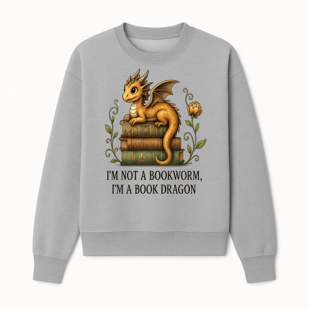 Book Dragon Art Print - I m Not a Bookworm, I m a Book Dragon - Cute Fantasy Dragon on Vintage Books - Whimsical Home Decor - Sweatshirt 1758341650028.jpg