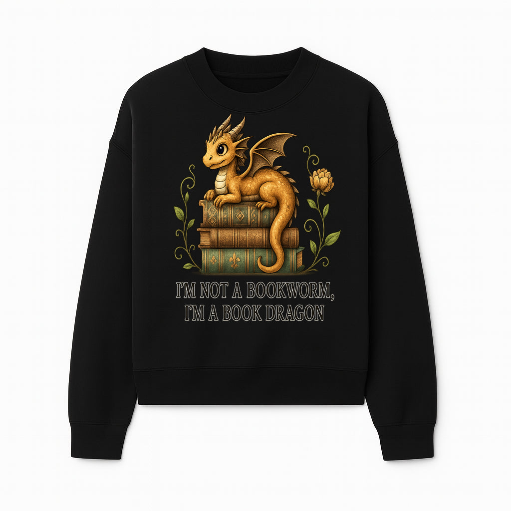 Book Dragon Art Print - I m Not a Bookworm, I m a Book Dragon - Cute Fantasy Dragon on Vintage Books - Whimsical Home Decor - Sweatshirt 1758341650205.jpg
