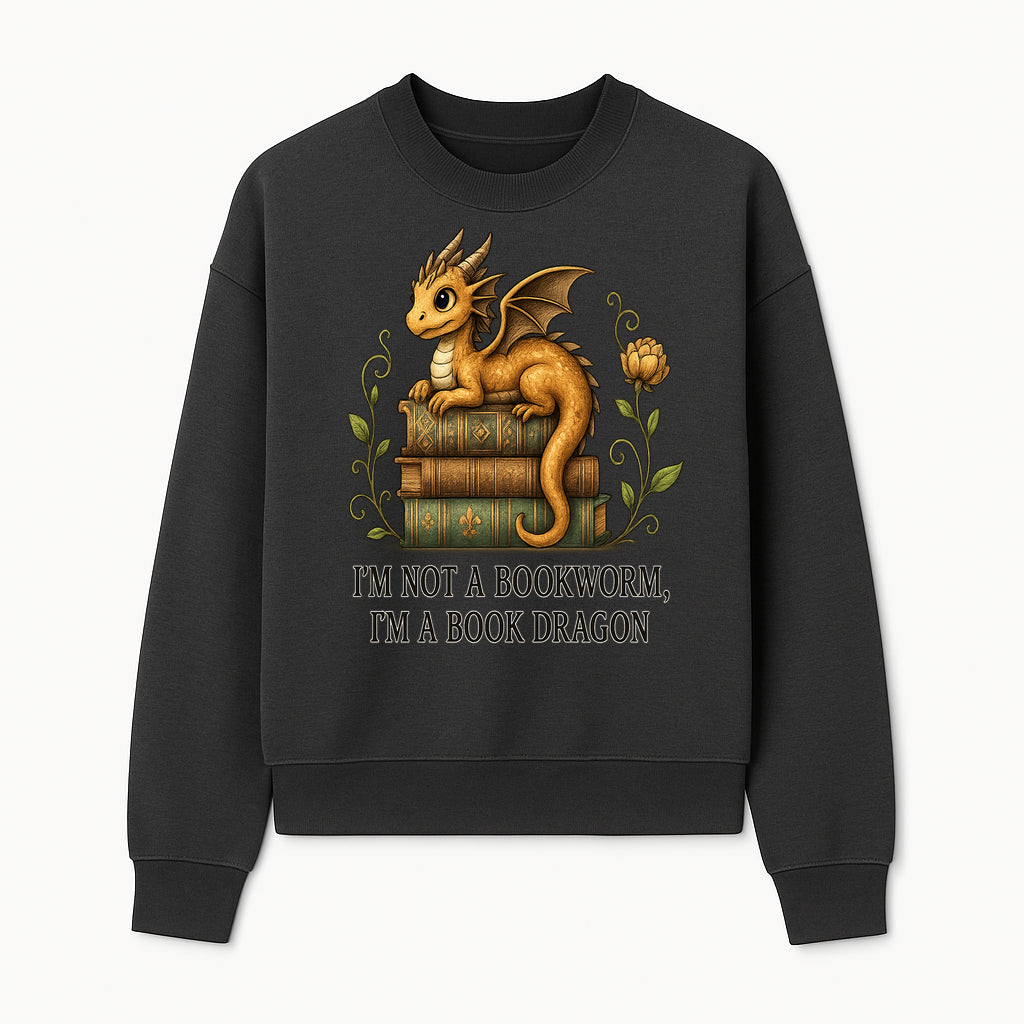 Book Dragon Art Print - I m Not a Bookworm, I m a Book Dragon - Cute Fantasy Dragon on Vintage Books - Whimsical Home Decor - Sweatshirt 1758341650348.jpg