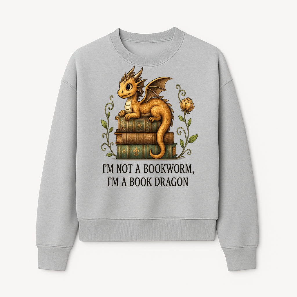 Book Dragon Art Print - I m Not a Bookworm, I m a Book Dragon - Cute Fantasy Dragon on Vintage Books - Whimsical Home Decor - Sweatshirt 1758341650608.jpg
