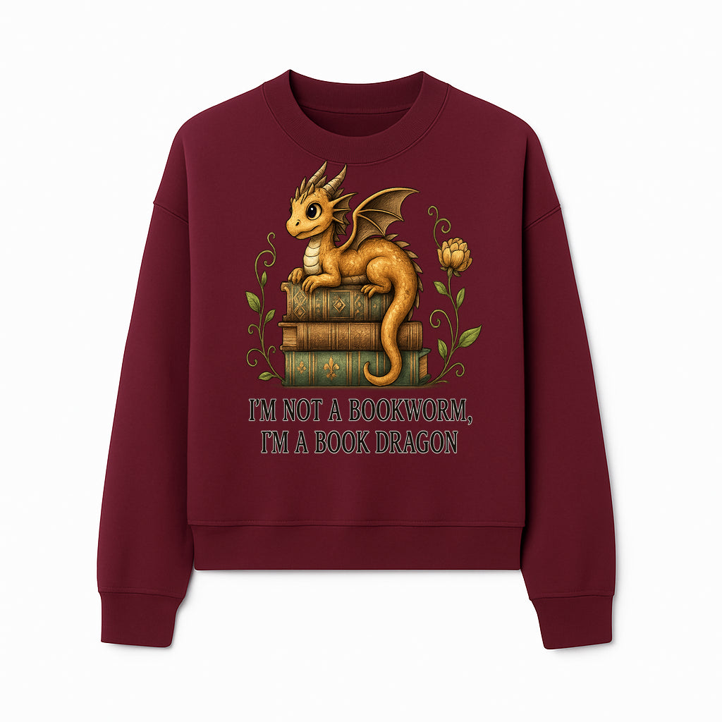 Book Dragon Art Print - I m Not a Bookworm, I m a Book Dragon - Cute Fantasy Dragon on Vintage Books - Whimsical Home Decor - Sweatshirt 1758341651111.jpg