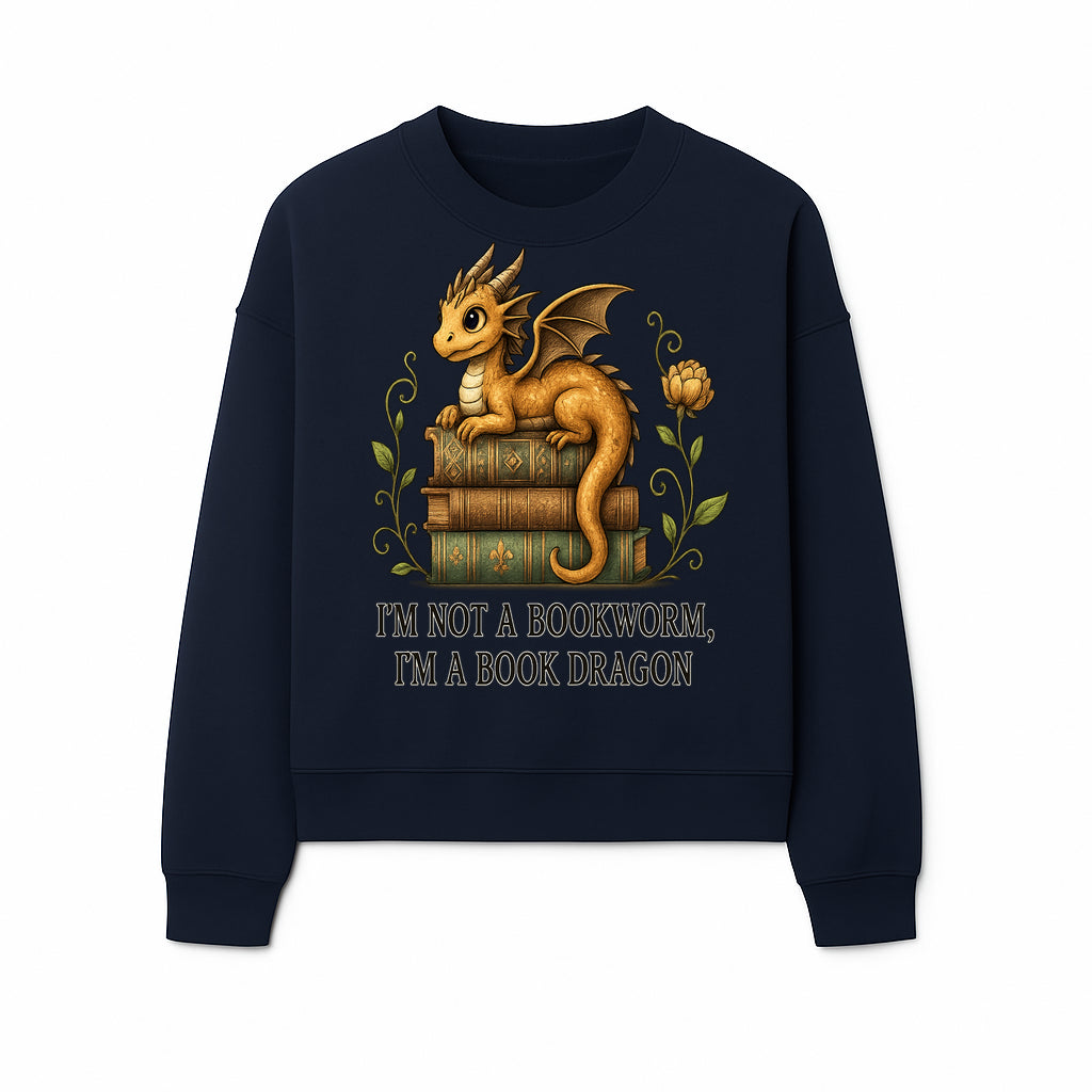 Book Dragon Art Print - I m Not a Bookworm, I m a Book Dragon - Cute Fantasy Dragon on Vintage Books - Whimsical Home Decor - Sweatshirt 1758341651237.jpg