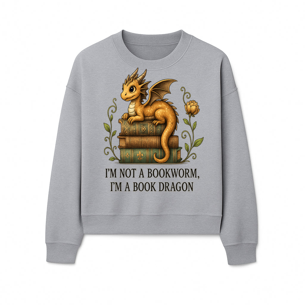 Book Dragon Art Print - I m Not a Bookworm, I m a Book Dragon - Cute Fantasy Dragon on Vintage Books - Whimsical Home Decor - Sweatshirt 1758341651544.jpg