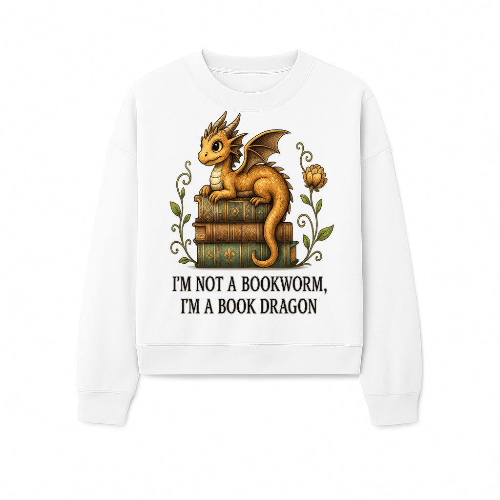 Book Dragon Art Print - I m Not a Bookworm, I m a Book Dragon - Cute Fantasy Dragon on Vintage Books - Whimsical Home Decor - Sweatshirt 1758341651724.jpg