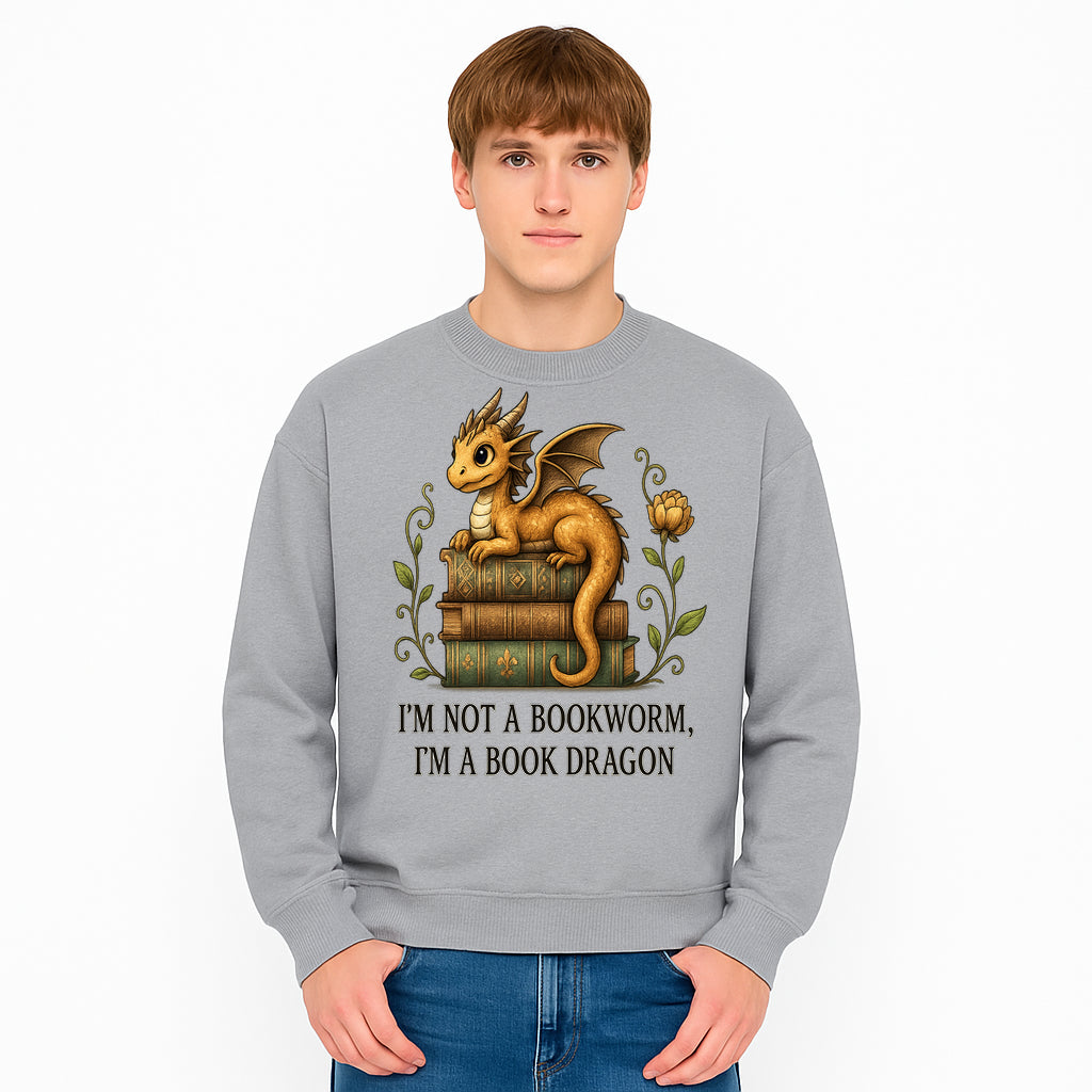 Book Dragon Art Print - I m Not a Bookworm, I m a Book Dragon - Cute Fantasy Dragon on Vintage Books - Whimsical Home Decor - Sweatshirt 1758341652858.jpg
