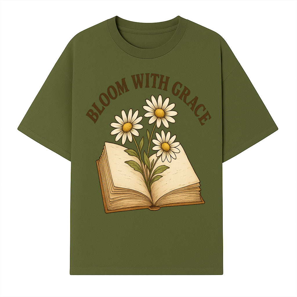 Bloom with Grace Floral Book Art Print - Inspirational Decor for Home, Office, and Gift Giving - T-shirt 1758341659382.jpg