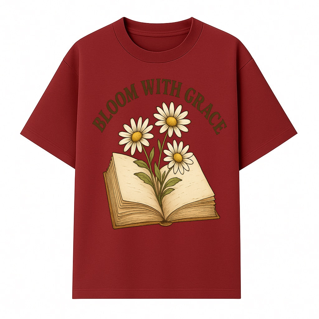 Bloom with Grace Floral Book Art Print - Inspirational Decor for Home, Office, and Gift Giving - T-shirt 1758341660042.jpg