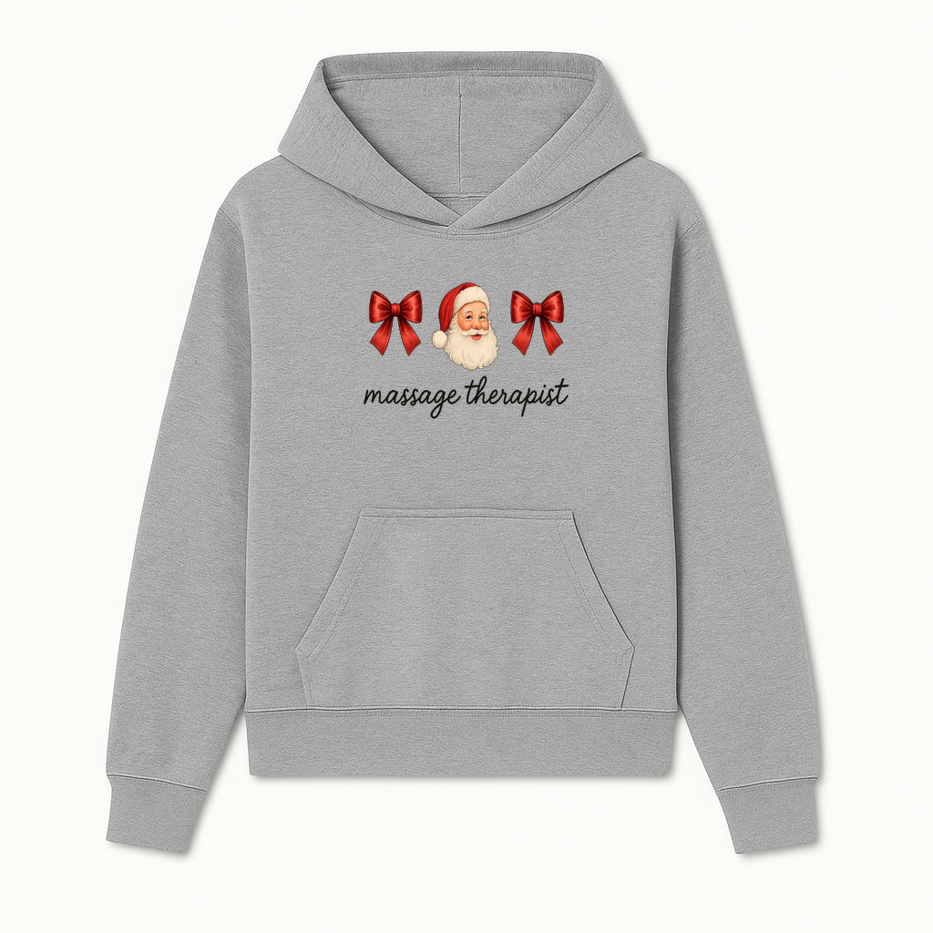 Christmas Massage Therapist Gift | Santa Illustration with Bows | Relaxation Spa Decor | Holiday Therapy Humor - Hoodie 1758350852424.jpg