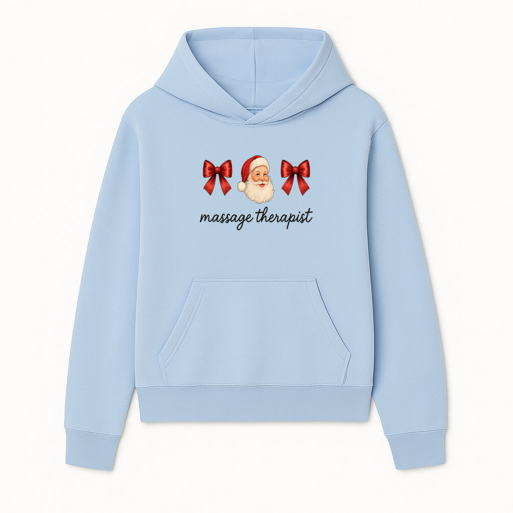 Christmas Massage Therapist Gift | Santa Illustration with Bows | Relaxation Spa Decor | Holiday Therapy Humor - Hoodie 1758350852570.jpg