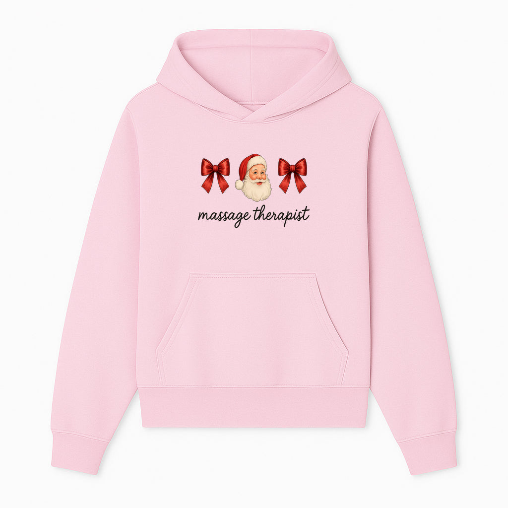 Christmas Massage Therapist Gift | Santa Illustration with Bows | Relaxation Spa Decor | Holiday Therapy Humor - Hoodie 1758350852708.jpg