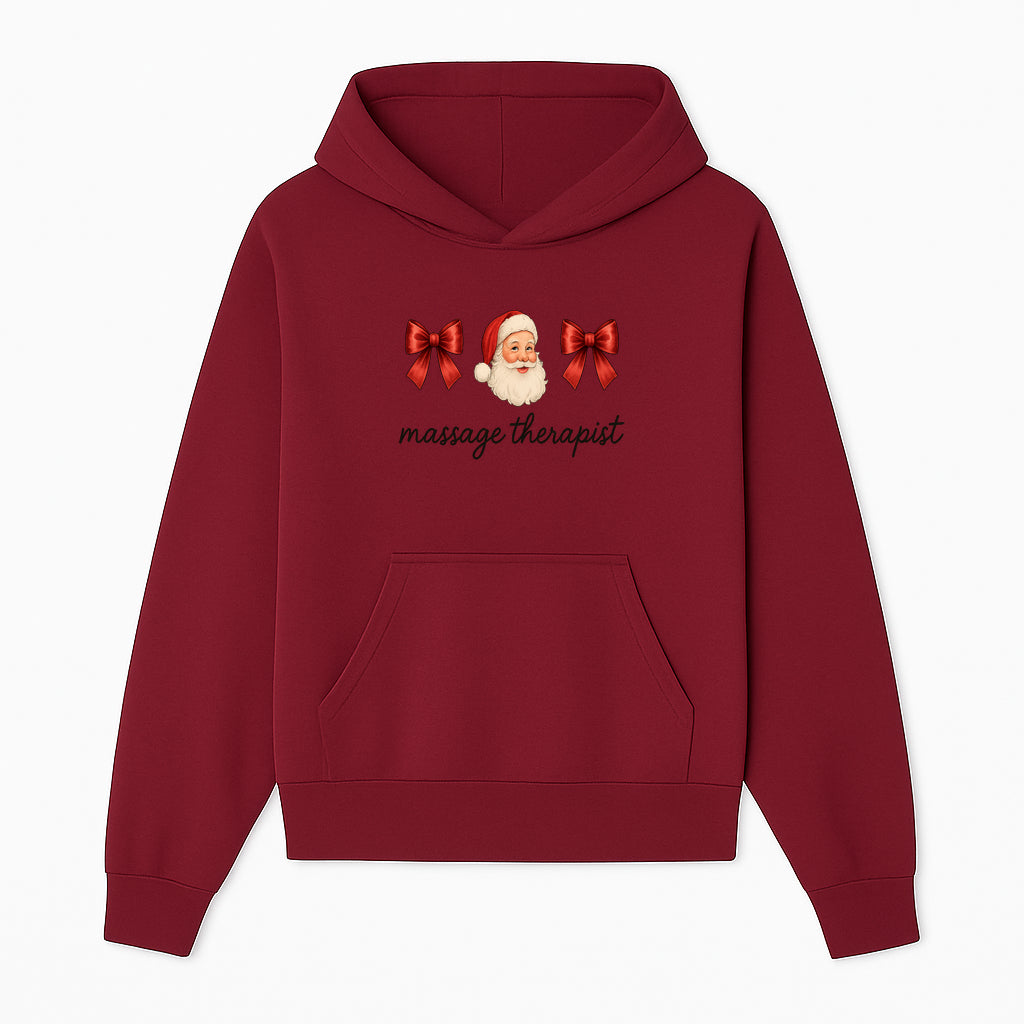 Christmas Massage Therapist Gift | Santa Illustration with Bows | Relaxation Spa Decor | Holiday Therapy Humor - Hoodie 1758350852899.jpg