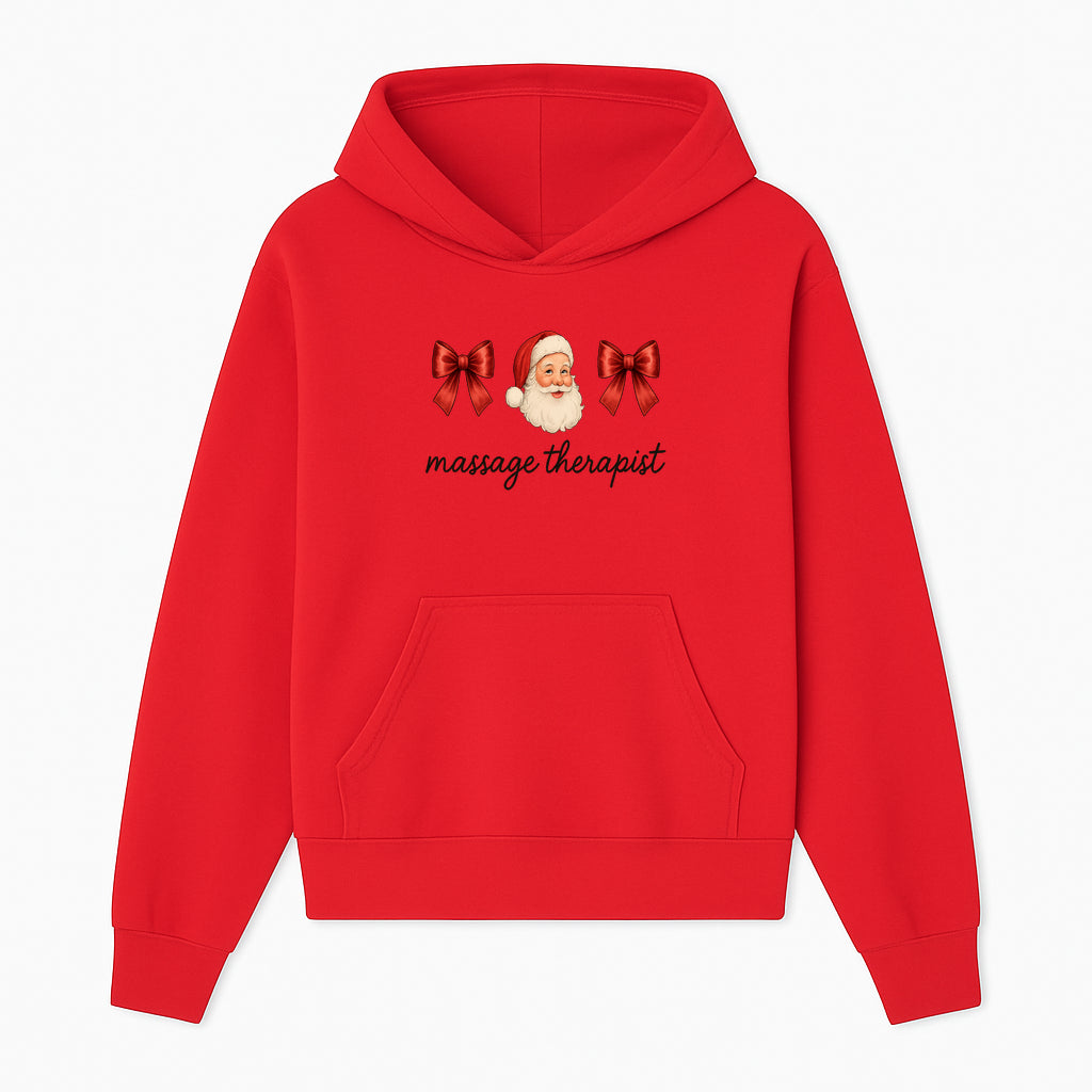 Christmas Massage Therapist Gift | Santa Illustration with Bows | Relaxation Spa Decor | Holiday Therapy Humor - Hoodie 1758350853178.jpg