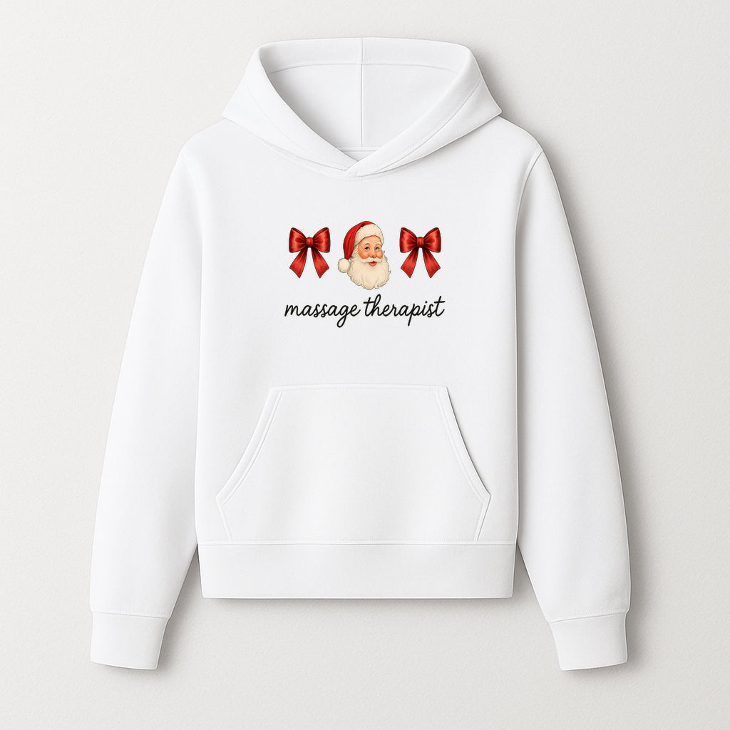 Christmas Massage Therapist Gift | Santa Illustration with Bows | Relaxation Spa Decor | Holiday Therapy Humor - Hoodie 1758350853416.jpg