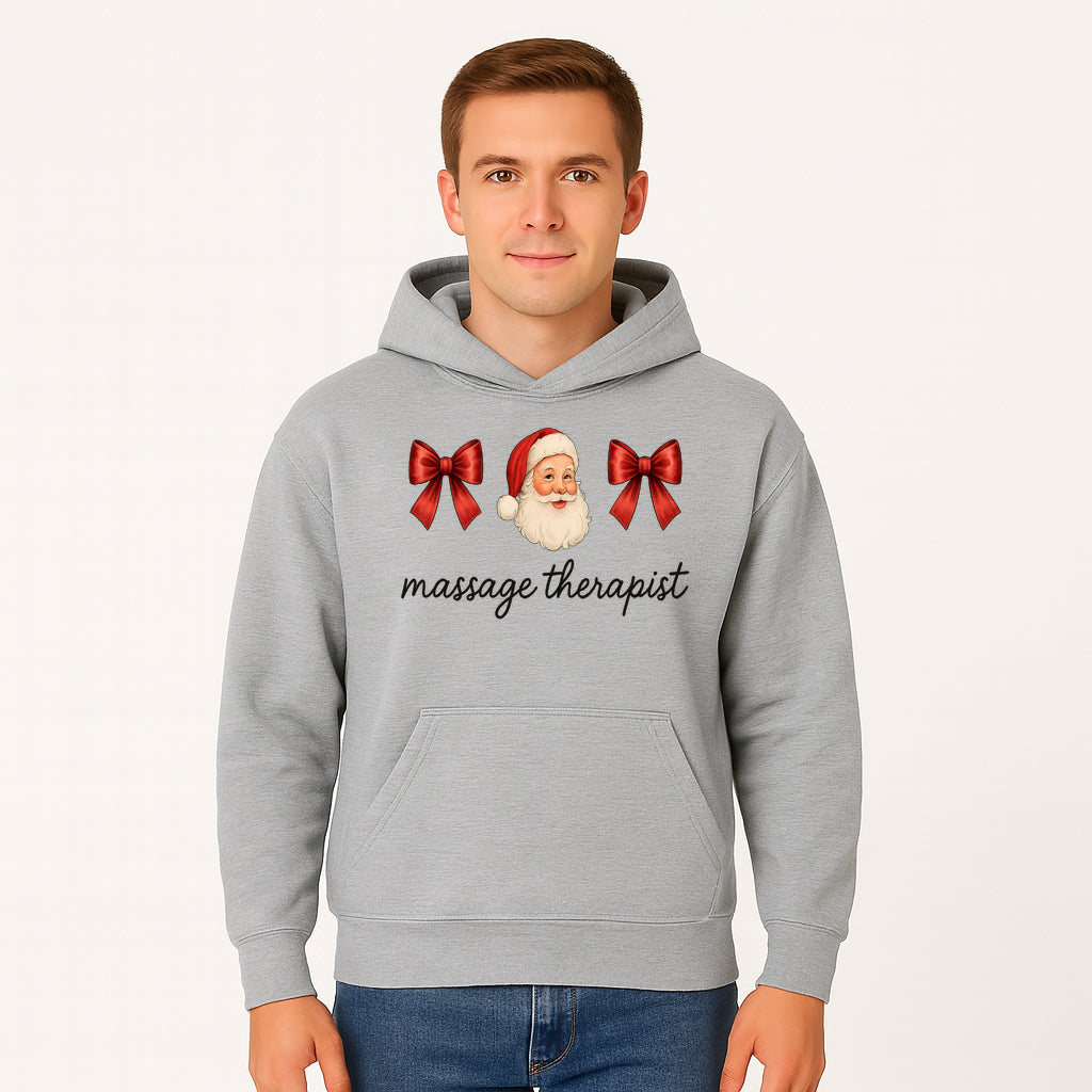 Christmas Massage Therapist Gift | Santa Illustration with Bows | Relaxation Spa Decor | Holiday Therapy Humor - Hoodie 1758350854527.jpg