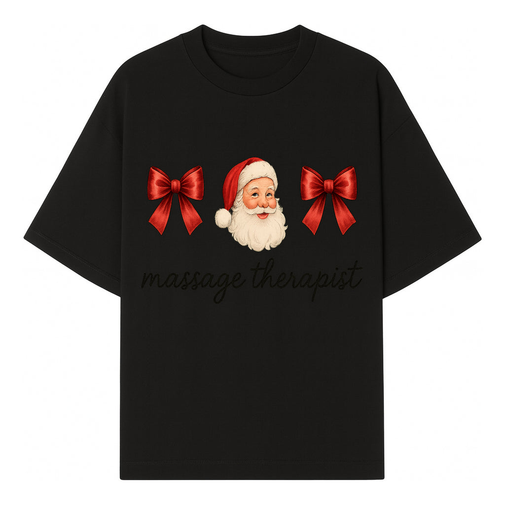 Christmas Massage Therapist Gift | Santa Illustration with Bows | Relaxation Spa Decor | Holiday Therapy Humor - T-shirt 1758350854935.jpg