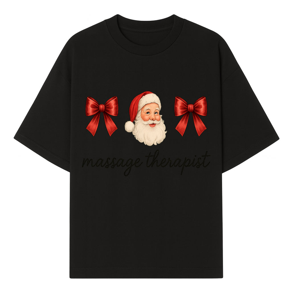 Christmas Massage Therapist Gift | Santa Illustration with Bows | Relaxation Spa Decor | Holiday Therapy Humor - T-shirt 1758350854935.jpg
