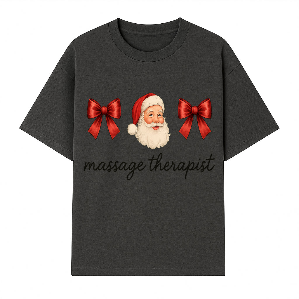 Christmas Massage Therapist Gift | Santa Illustration with Bows | Relaxation Spa Decor | Holiday Therapy Humor - T-shirt 1758350855065.jpg