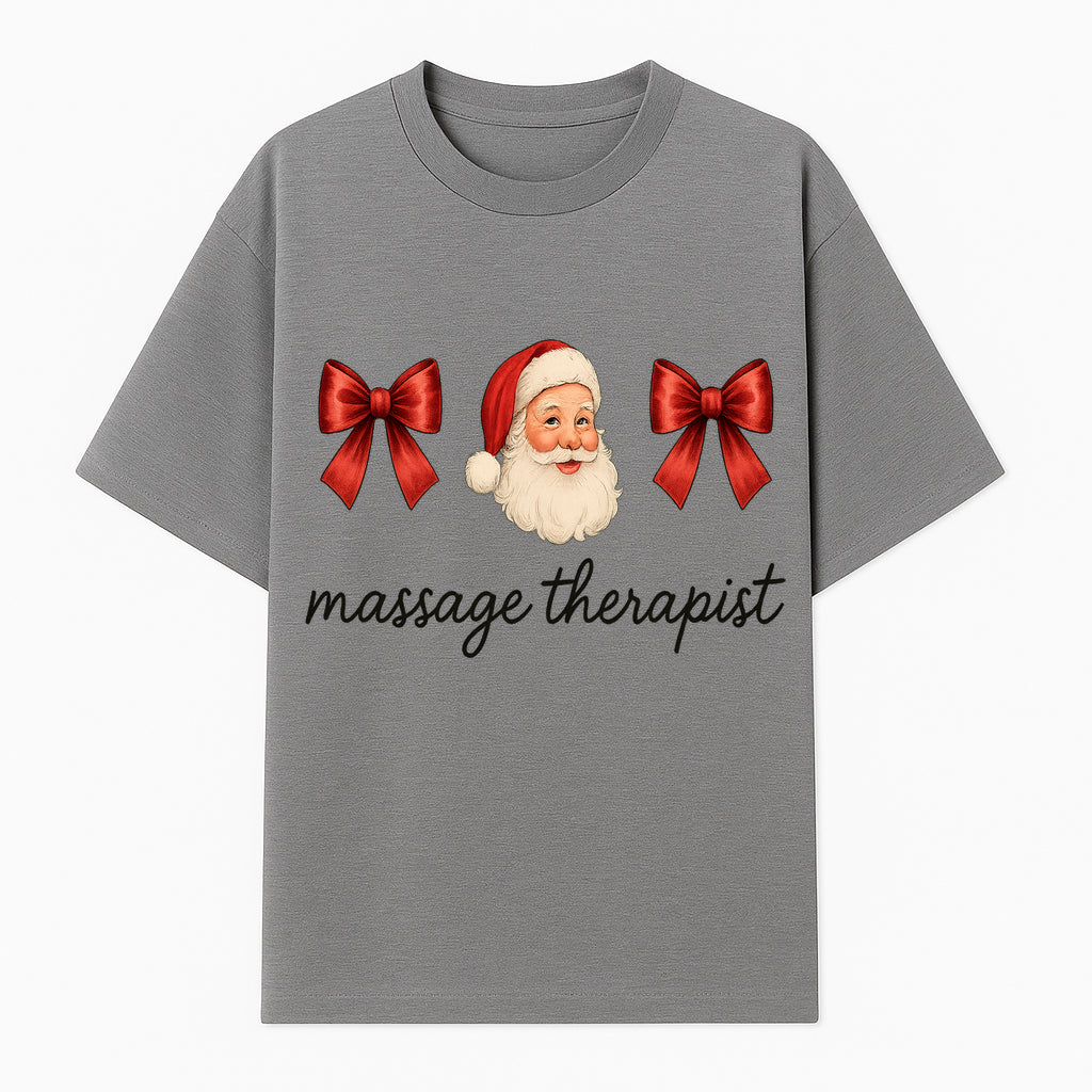 Christmas Massage Therapist Gift | Santa Illustration with Bows | Relaxation Spa Decor | Holiday Therapy Humor - T-shirt 1758350855317.jpg