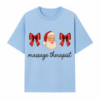 Christmas Massage Therapist Gift | Santa Illustration with Bows | Relaxation Spa Decor | Holiday Therapy Humor - T-shirt 1758350855468.jpg