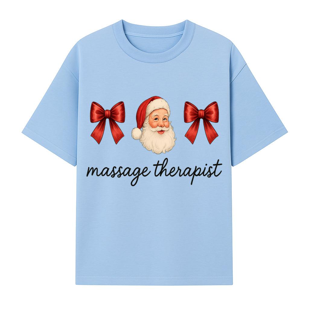 Christmas Massage Therapist Gift | Santa Illustration with Bows | Relaxation Spa Decor | Holiday Therapy Humor - T-shirt 1758350855468.jpg