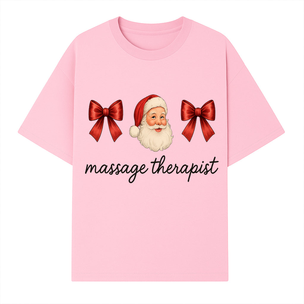 Christmas Massage Therapist Gift | Santa Illustration with Bows | Relaxation Spa Decor | Holiday Therapy Humor - T-shirt 1758350855591.jpg
