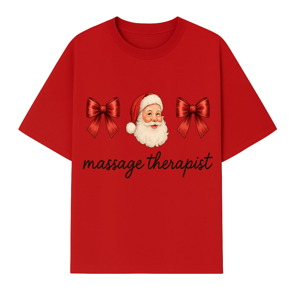 Christmas Massage Therapist Gift | Santa Illustration with Bows | Relaxation Spa Decor | Holiday Therapy Humor - T-shirt 1758350855987.jpg