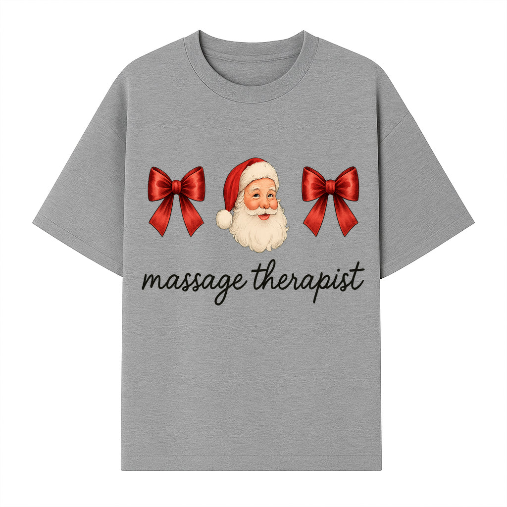 Christmas Massage Therapist Gift | Santa Illustration with Bows | Relaxation Spa Decor | Holiday Therapy Humor - T-shirt 1758350856133.jpg
