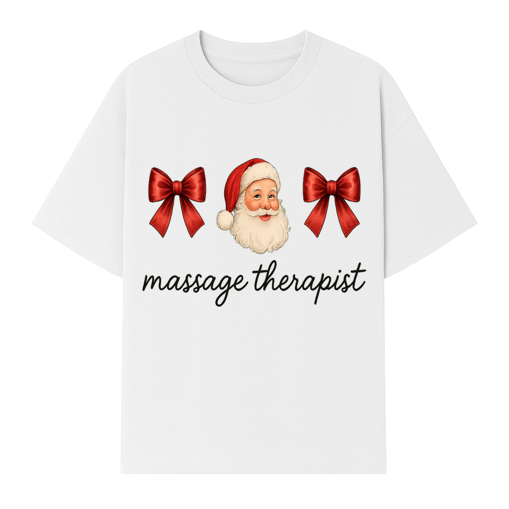 Christmas Massage Therapist Gift | Santa Illustration with Bows | Relaxation Spa Decor | Holiday Therapy Humor - T-shirt 1758350856266.jpg