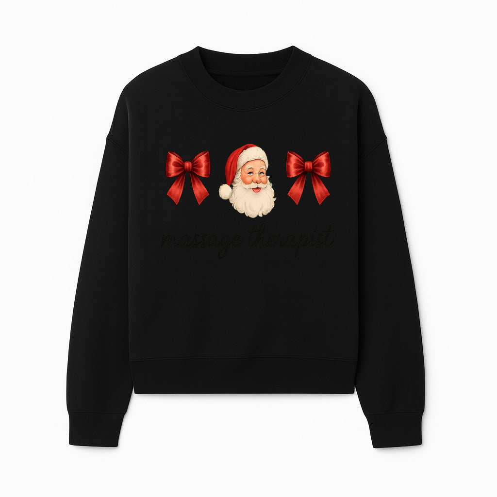 Christmas Massage Therapist Gift | Santa Illustration with Bows | Relaxation Spa Decor | Holiday Therapy Humor - Sweatshirt 1758350857799.jpg