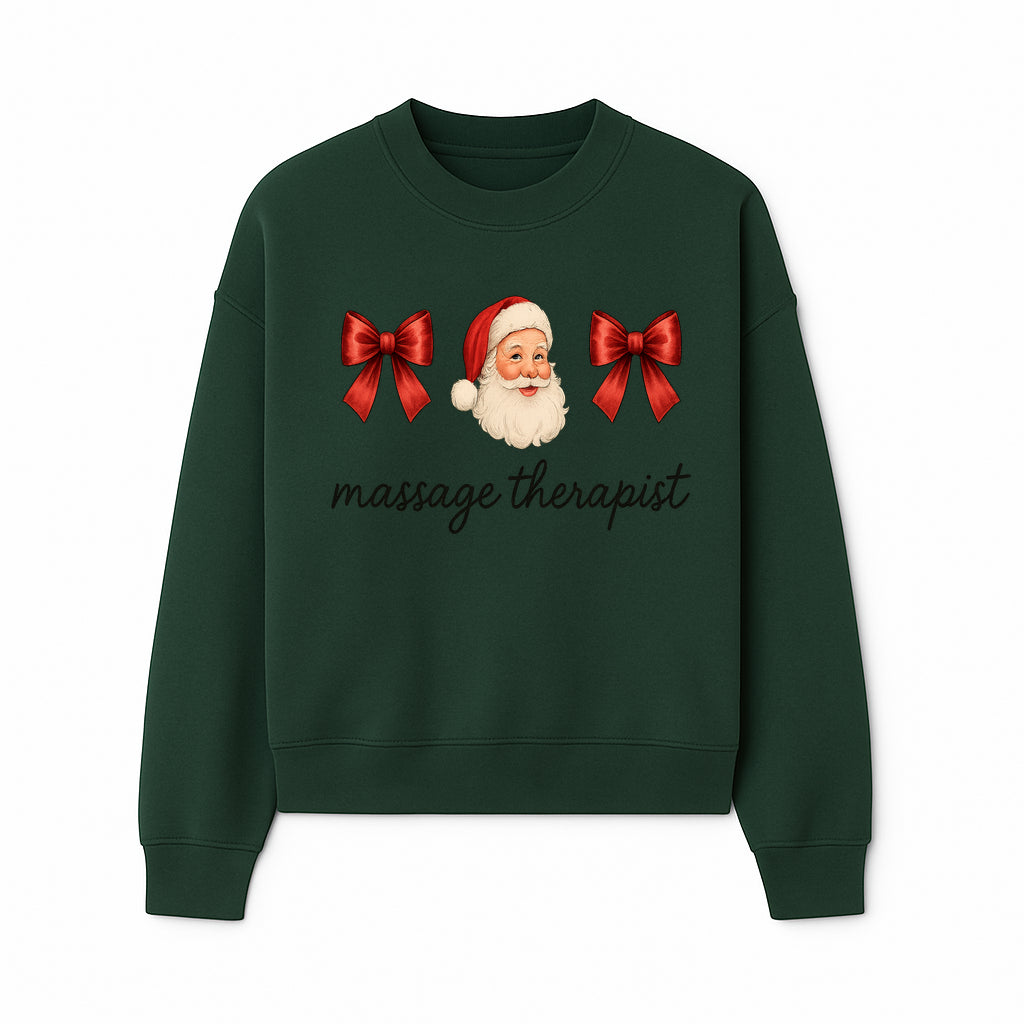 Christmas Massage Therapist Gift | Santa Illustration with Bows | Relaxation Spa Decor | Holiday Therapy Humor - Sweatshirt 1758350858051.jpg