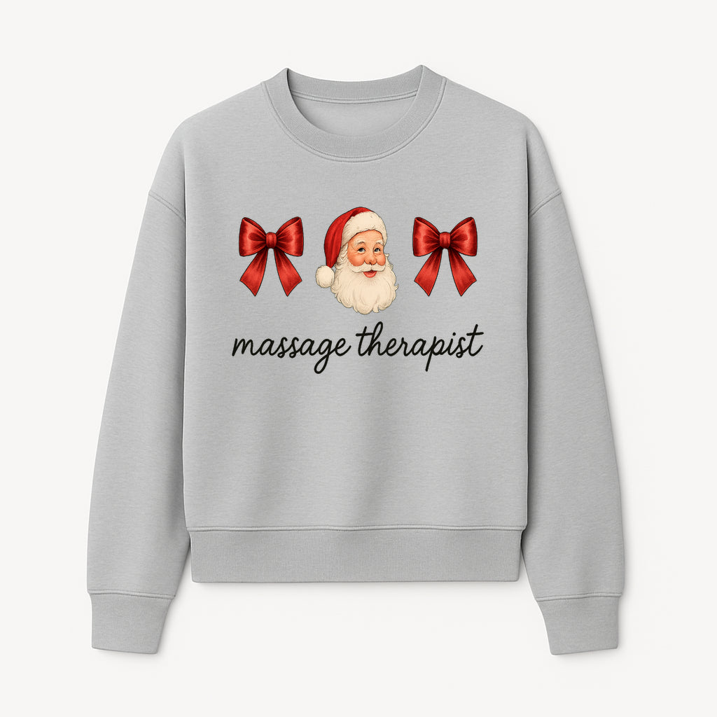 Christmas Massage Therapist Gift | Santa Illustration with Bows | Relaxation Spa Decor | Holiday Therapy Humor - Sweatshirt 1758350858168.jpg