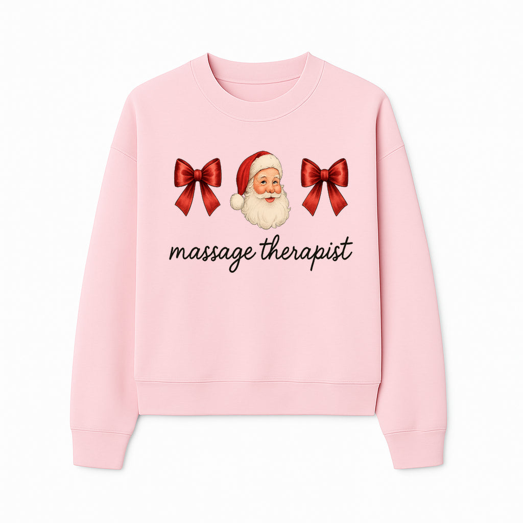 Christmas Massage Therapist Gift | Santa Illustration with Bows | Relaxation Spa Decor | Holiday Therapy Humor - Sweatshirt 1758350858432.jpg
